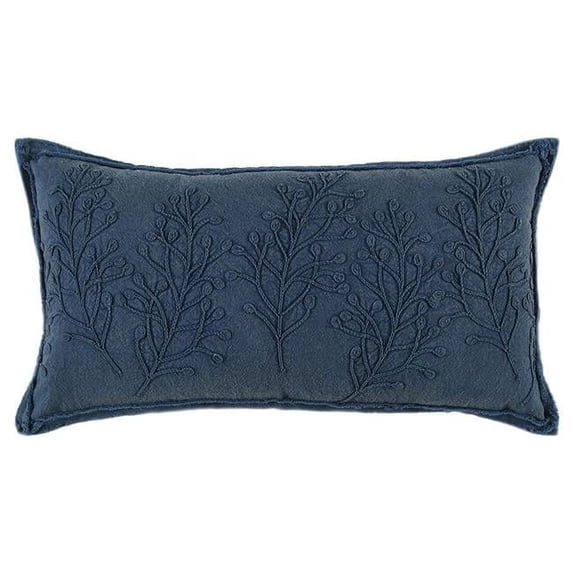 Navy Botanical Pattern Embroidered Lumbar Pillow