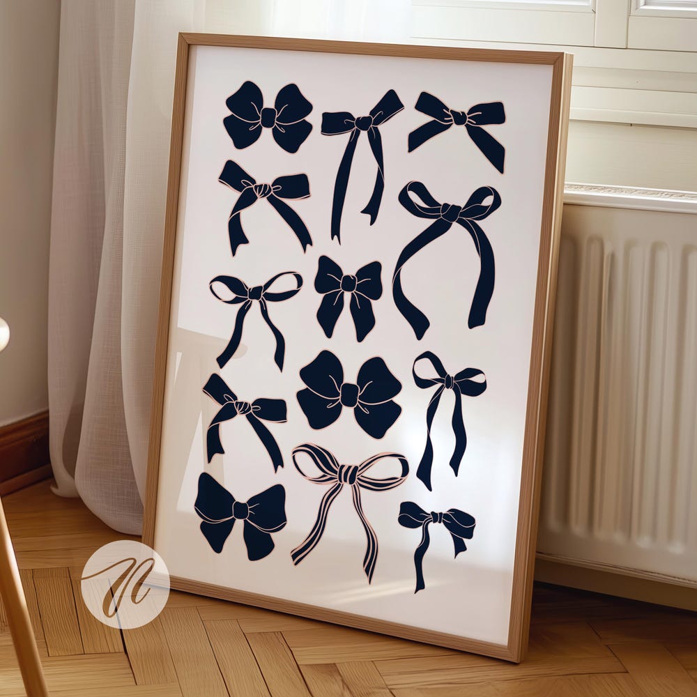 Navy Bows Print, Coquette Dorm Decor (Art) UNFRAMED PAPER POSTER, Home ...