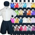 thumbnail image 1 of Navy Boy Toddler Formal Vest Shorts Suit Satin Vest Necktie Hat 5PC Set sz S-4T, 1 of 2