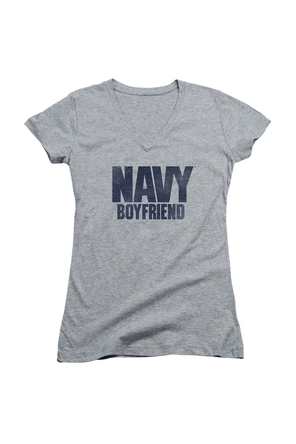 Navy Boyfriend Junior Women's V-Neck T-Shirt Athletic Heather