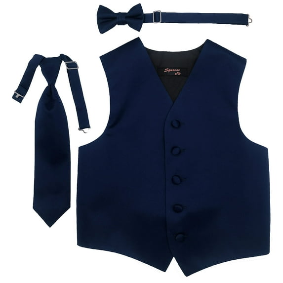 Navy Boys Satin Vest Spencer J - Boys 11-12