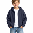 thumbnail image 1 of Navy Boys Waffle Hoodie with Sleeve Pocket Size 9-10 Years,Full Zip Up Sweatshirt,Tactical Athletic Jacket for Outdoor Sports School,Casual Fall Spring Wear, 1 of 9