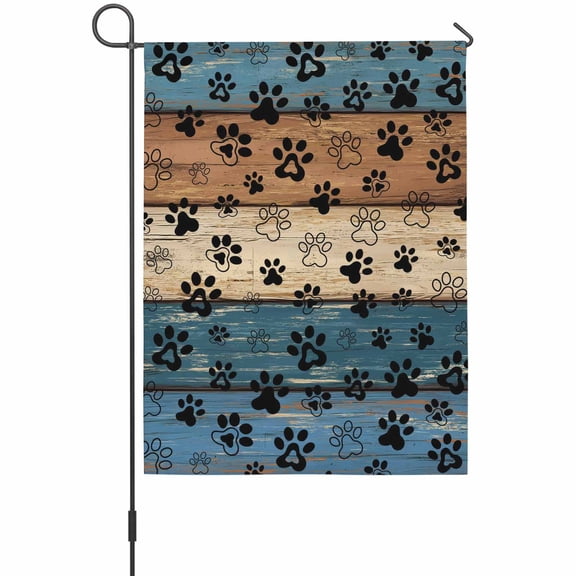 Navy Brown Wood Grain Garden Flag 12 x 18 Inches, Dog Paw Pattern Vintage Farmhouse Weather Proof Outdoor Patio Flags Double Sided Small Garden Decoration for Yard Outside Home