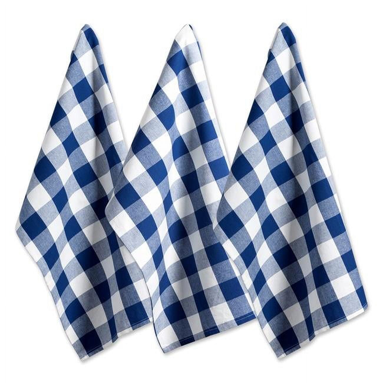 Navy and Cream Cotton Checkered Dishtowel Set, 20x30, 3 Piece