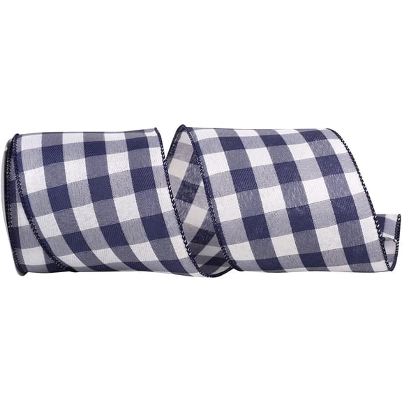 Navy Buffalo Plaid Wired Ribbon - 4" x 10 Yards, Easter, Memorial Day, 4th of July, Wreath, Summer, Veteran's Day, Christmas