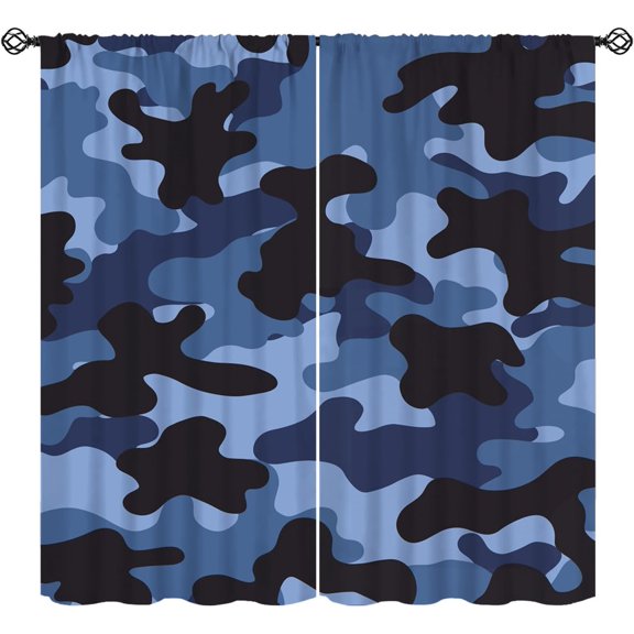 Navy Camouflage Curtain, Abstract Modern Camo Texture Pattern Window Treatments, Rod Pocket Thermal Insulated Drapes 2 Panel Sets for Bedroom Living Room, 84" W X 84" L