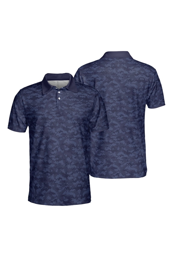 Navy Camouflage Polo Shirt for Men Short Sleeve Outdoors Fishing Hunting