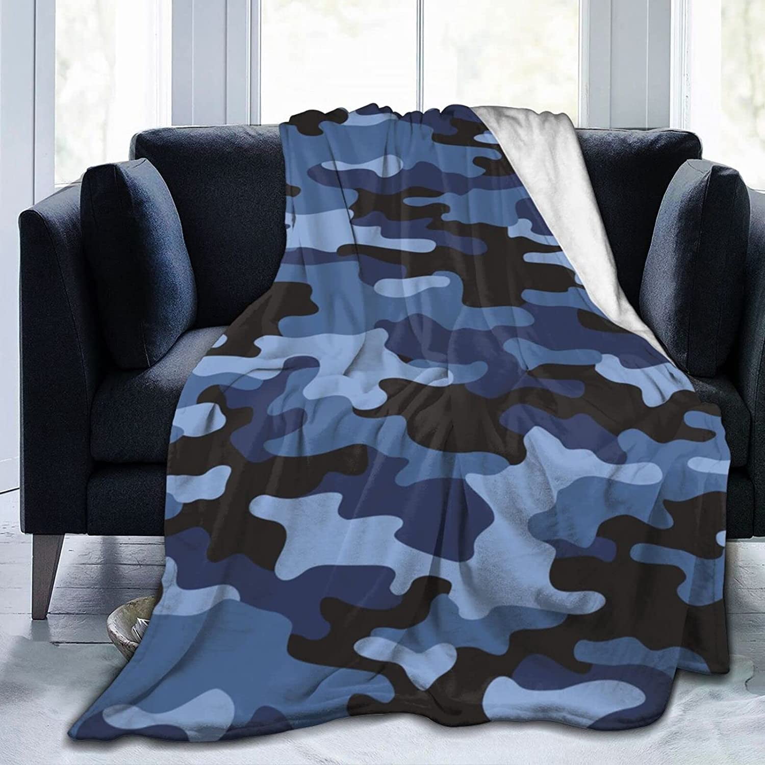 Navy Camouflage Throw Blanket Ultra Soft Warm All Season Military Camo Decorative Fleece Blankets for Bed Chair Car Sofa Couch Bedroom 50"X40"