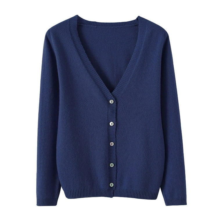 Navy Cardigan Sweaters for Women Spring And Autumn Leisure Loose Solid Long Sleeve V Neck Button Knitted Soft Cardigan Coat Women s Cardigans Size XXL Walmart