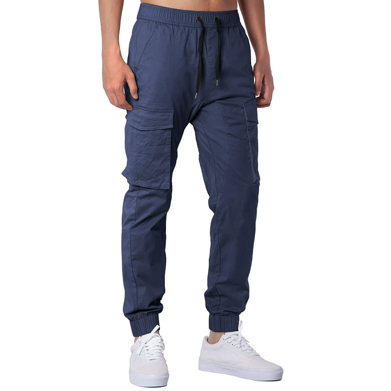 Navy Cargo Pants Mens Four Seasons Street Leisure Sports Multi Pocket  Drawstring Strap Solid Color Woven Cargo Pants 