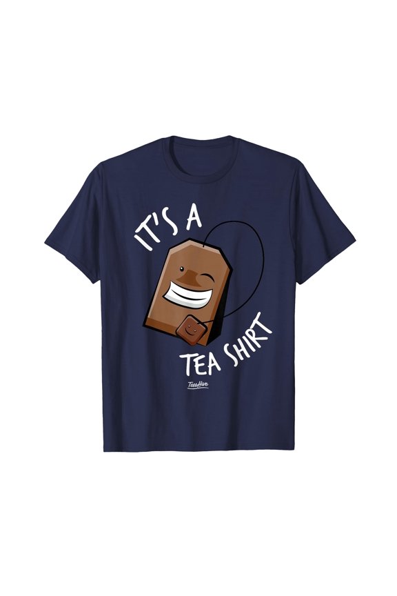 Navy Cartoon Tea Bag T-Shirt with Fun 'IT'S A TEA SHIRT' Text for Tea Lovers