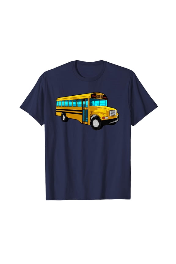 Navy Cartoon Yellow School Bus T-Shirt for Drivers and Aides - Fun and Comfortable Wear