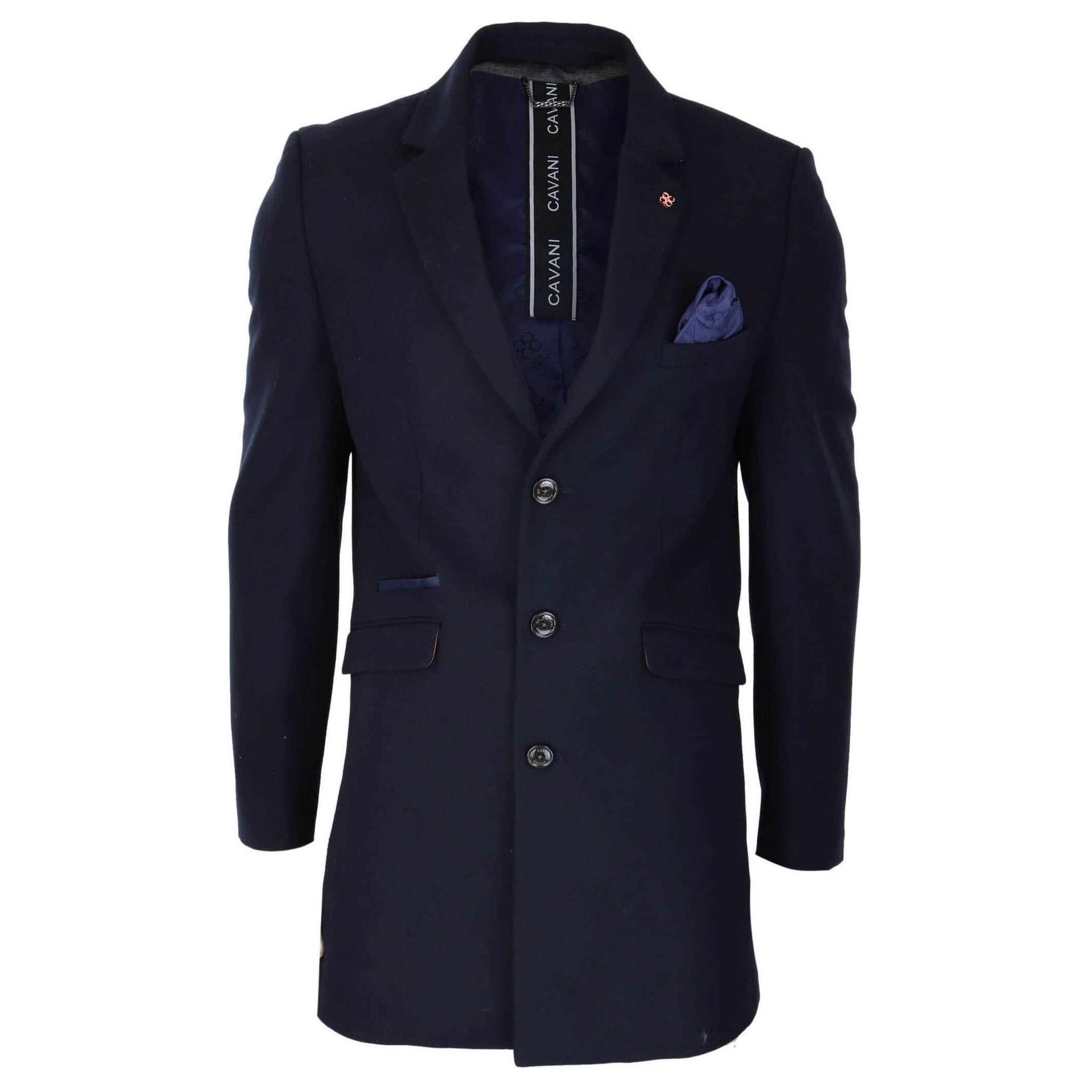 Navy Cavani Roman Men Casual 3/4 Wool Overcoat Herringbone Tweed ...