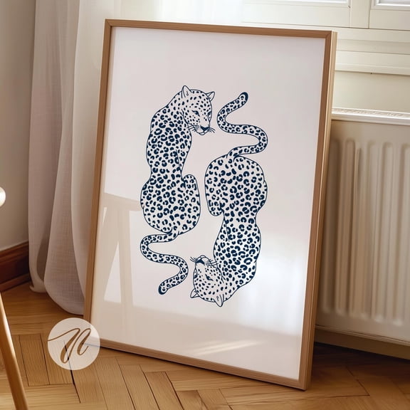 Navy Cheetah Print Wall Art Trendy Animal Decor, Stretched Canvas Size 16x24