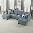 Navy Chenille Modular Sectional Sofa Customizable Combo with Ottomans