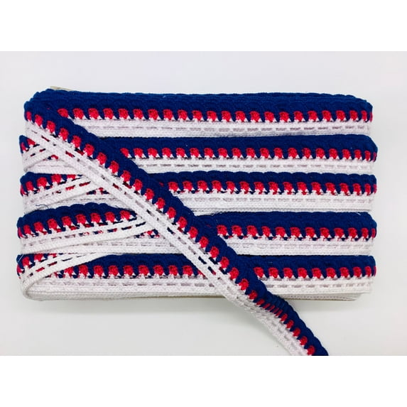 (Navy, Cherry & White) 1-3/8" Crochet Lace Edge - 3 Yards