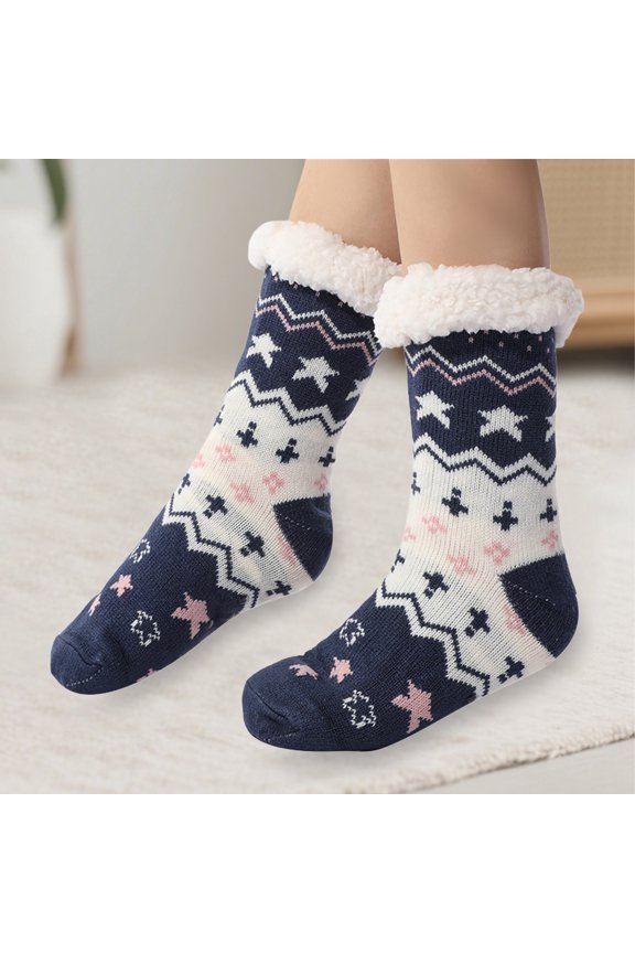 Navy Christmas Fuzzy Slipper Socks With Grips Cozy Holiday Indoor Socks for Women(One Size) Under $ 10 Stockings