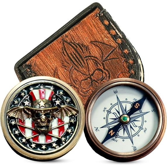 Navy Collection Vintage Compass Brass Handcrafted Leather Case | Captain Jack Sparrow Compasses | Home Decor Gifts for Brother