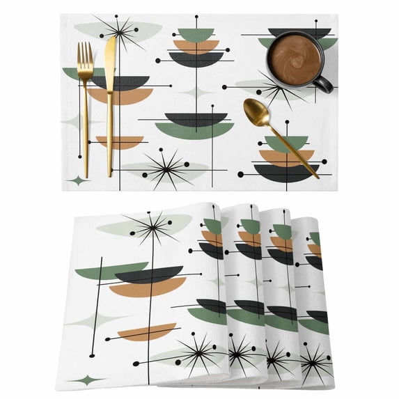 Navy Color Block Boho Placemats Set of 8, Abstract Bohemian Geometric Placemats for Dining Table, Place Mats for Kitchen Tabletop, Waterproof Wipeable Dining Table Mats Set