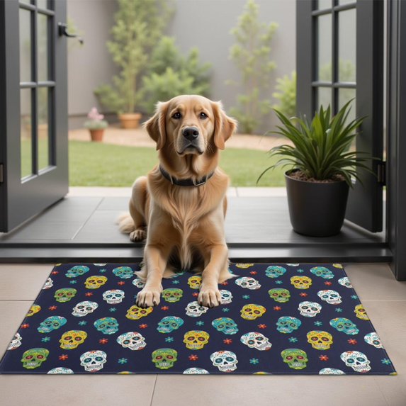 Navy Colorful Skull Pattern Door Rugs,Washable Non Slip Door Mats Indoor,Decorative Door Mats,Entry Mat Indoor for Entrance,Bedroom,Kitchen,Bathroom,20"x32"