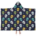 thumbnail image 1 of Navy Colorful Skull Pattern Hooded Bath Towel，60"x35" for Ages 3 To 12 Kids, Quick Dry Lightweight Soft Microfiber Hood Beach Towel Cover Up for Kids, 1 of 7