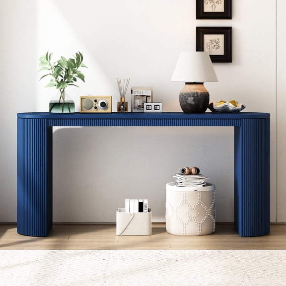Navy Console Table With Elegant Silhouette For Office - Workstation Modern Curved Outline And Hue Living Room Addition