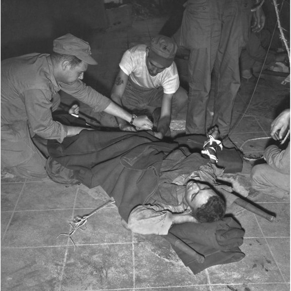 Navy Corpsman Gives A Wounded U.S. Marine Blood Plasma At 'Yellow Beach' Inchon History (18 x 24)