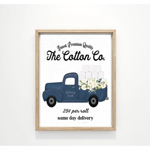 Navy Cotton Co Floral Side Truck Wall Art Print, Blue 25 Cents Per Roll, Bathroom And Gallery Wall Decor