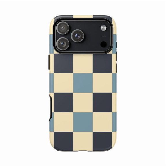 Navy Cream Checker Coastal Style Case for iPhone 11 12 13 14 15 16 17 Pro Max Plus