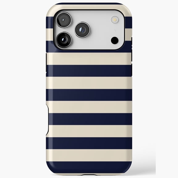 Navy Cream Stripe Phone Case with Camera Module Design 17 11 12 13 14 15 17 Pro Max