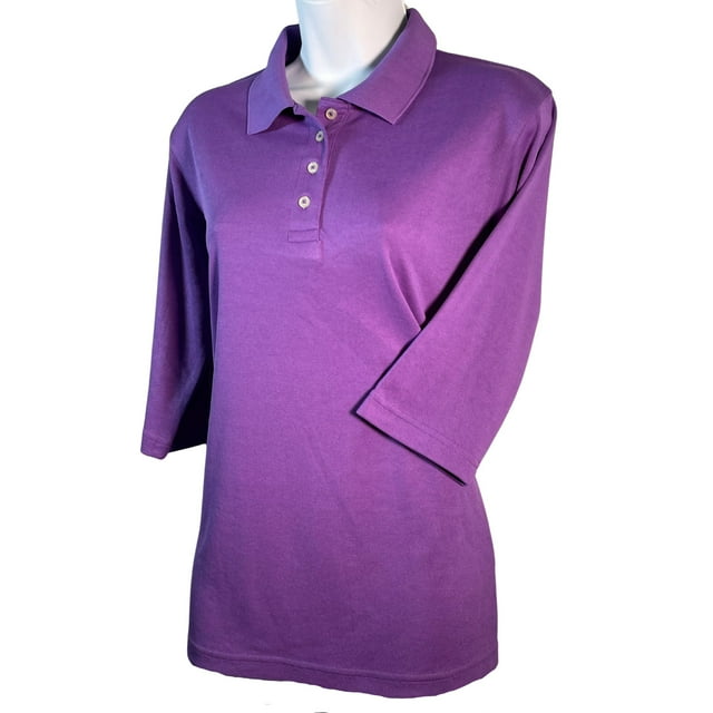 Navy Cutter Women's Catchit Solid Performance Polo T-Shirt ¾ Sleeve Length for Casual Businnes and School Every Day Wear Color Violet Size M