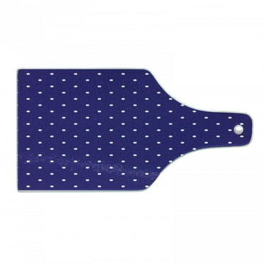Navy Cutting Board, Polka Dots Pattern Nostalgic Feminine Shabby Form Little Spots Motif, Decorative Tempered Glass Cutting and Serving Board, Wine Bottle Shape, Purple White, by Ambesonne