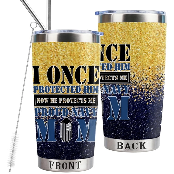 Navy Dad & Mom Gift 20oz Tumbler with Lid and Straw,Stainless Steel Vacuum Insulated Double Wall Travel Tumbler (Navy Mom)