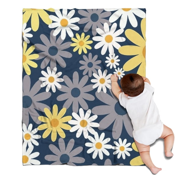 Navy Daisy Flower Pattern Blanket,Comfortable Soft Flannel Throw Blanket,All Season,Warm Lightweight Blankets for Sofa Bed Couch Living Room Chair,30"x40"