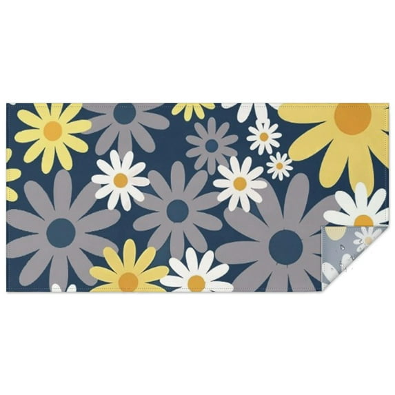 Navy Daisy Flower Pattern Rectangle Tablecloth 60"x120",Waterproof Polyester Rectangle Table Cloth, Wipeable Spillproof Polyester Tablecloth for Dining, Camping, Indoor and Outdoor