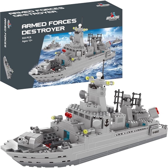 Navy Destroyer Building Block Set - 533 Pieces - Building Block Set for Kids and Adults - Compatible with All Building Bricks