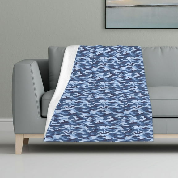 Navy Digital Blue Camouflage Print Blanket Warm Plush Throw Blanket Soft Flannel Lightweight Throw Blankets 32"X48"