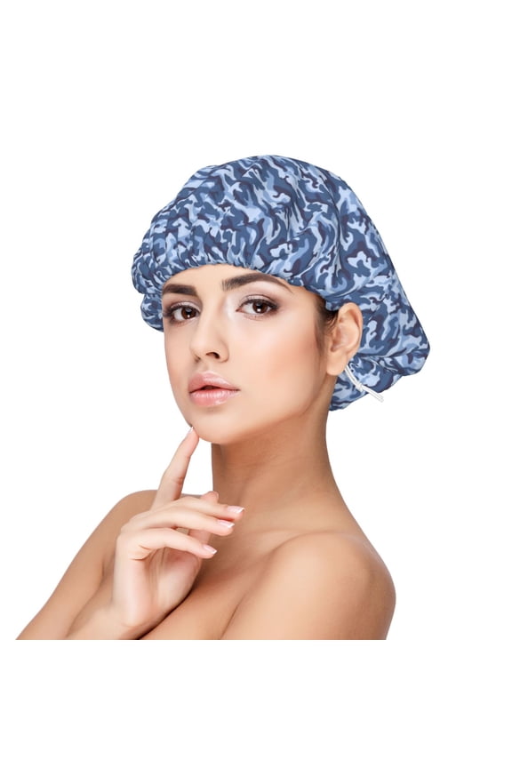 Navy Digital Blue Camouflage Sleep Cap Satin Bonnet Night Sleeping Soft Hair Turbans For Women
