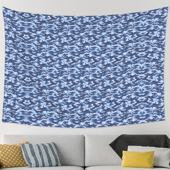 Navy Digital Blue Camouflage Tapestry Bedroom Living Room Tapestry Room Decorative Aesthetic Tapestries (90 In * 60 In)