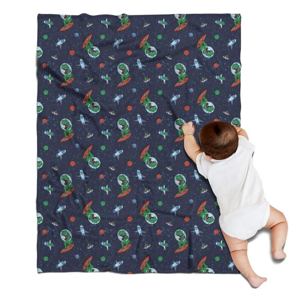 Navy Dinosaurs Space Surfing Pattern Blanket,Comfortable Soft Lamb Wool Throw Blanket,All Season,Warm Lightweight Blankets for Sofa Bed Couch Living Room Chair,30"x40"