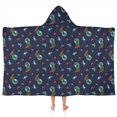 thumbnail image 1 of Navy Dinosaurs Space Surfing Pattern Hooded Bath Towel，50"x30" for Ages 3 To 12 Kids, Quick Dry Lightweight Soft Microfiber Hood Beach Towel Cover Up for Kids, 1 of 7