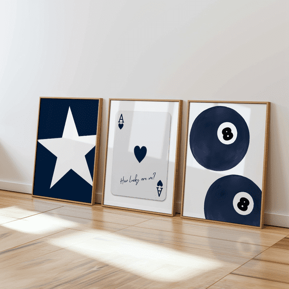 Navy Dorm Room Ace Heart Star 8 Ball Poster Set 3 Prints Set 3 , Poster Only