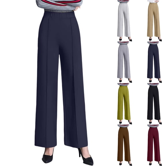 Navy Dress Pants Womens Business Casual Pants, Pull on Office Formal Elastic Waist Plus Size Slacks Ladies Work Slacks with Pockets S-2XL