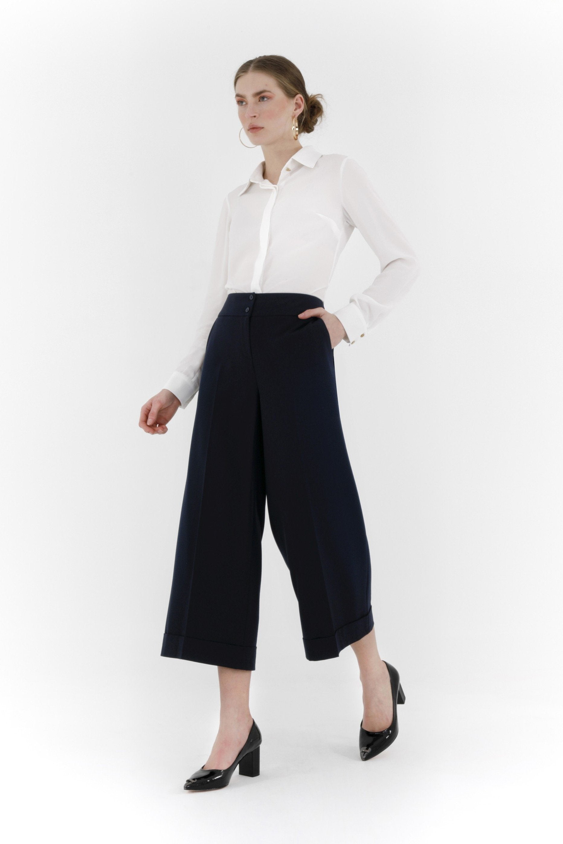 Women's High Waist Stretchable Formal Wide Leg Parallel Trouser