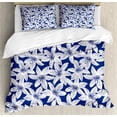 thumbnail image 1 of Navy Duvet Cover Set King Size, Tropical Hibiscus Flower Petals Exotic Blossoms Hawaiian Holiday Style Image, Decorative 3 Piece Bedding Set with 2 Pillow Shams, White Dark Blue, by Ambesonne, 1 of 3