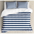 thumbnail image 1 of Navy Duvet Cover Set, Nautical in Horizontal Style Marine Sea Life Ocean Pacific Art Print, Decorative 3 Piece Bedding Set with 2 Pillow Shams, Calking Size, Violet Blue and White, by Ambesonne, 1 of 3