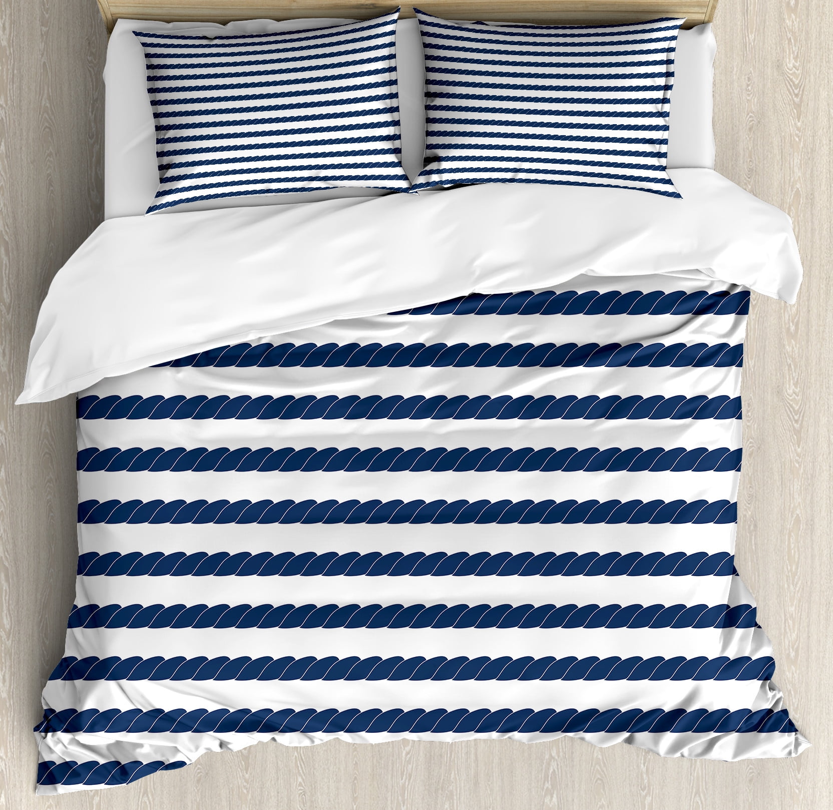 King Size Nautical Blue and White Striped Duvet Cover Set