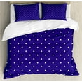 thumbnail image 1 of Navy Duvet Cover Set, Polka Dots Pattern Nostalgic Feminine Shabby Form Little Spots Motif, Decorative 3 Piece Bedding Set with 2 Pillow Shams, King Size, Purple White, by Ambesonne, 1 of 3