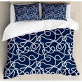 thumbnail image 1 of Navy Duvet Cover Set Queen Size, Under the Sea Atlantic Ocean Inspired Tangled Boat Ship Marine Ropes Image, Decorative 3 Piece Bedding Set with 2 Pillow Shams, Navy Blue and White, by Ambesonne, 1 of 3
