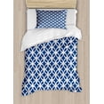 thumbnail image 1 of Navy Duvet Cover Set, Woven Marine Sea Life Inspired in Square Shapes Geometric Grid Art Print, Decorative 2 Piece Bedding Set with 1 Pillow Shams, Twin Size, Navy Blue and White, by Ambesonne, 1 of 3